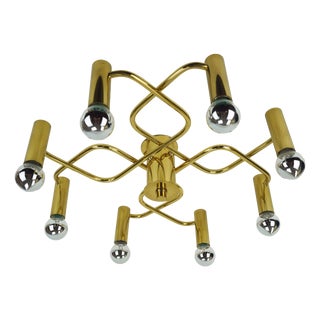 Large Vintage Sputnik Brass Ceiling Lamp, 1970s For Sale