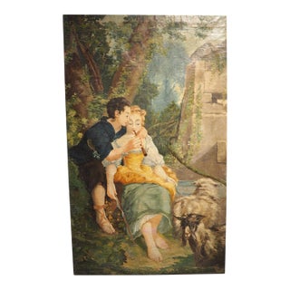 The Flute Lesson, Antique French Oil Painting After François Boucher Circa 1850 For Sale