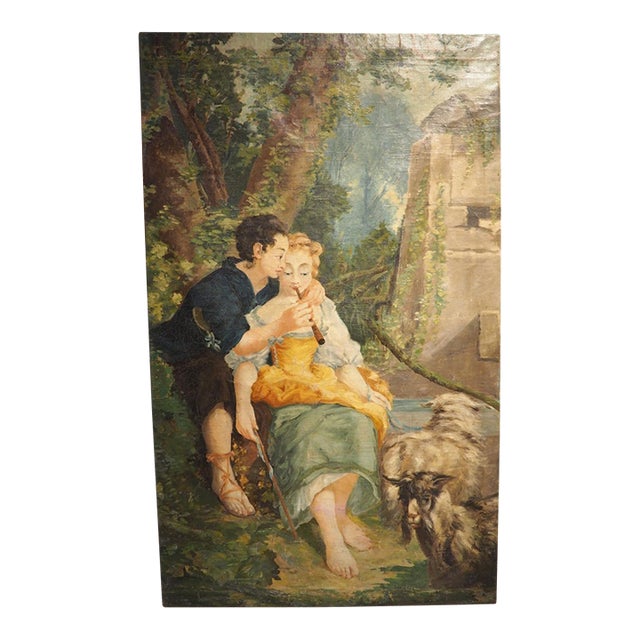 The Flute Lesson, Antique French Oil Painting After François Boucher Circa 1850 For Sale