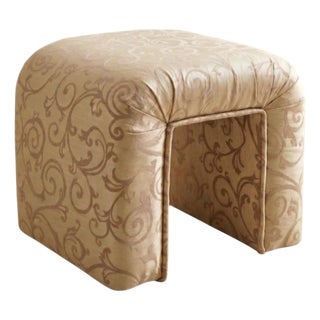 Vintage Postmodern Pink & Gold Damask Waterfall Vanity Stool For Sale