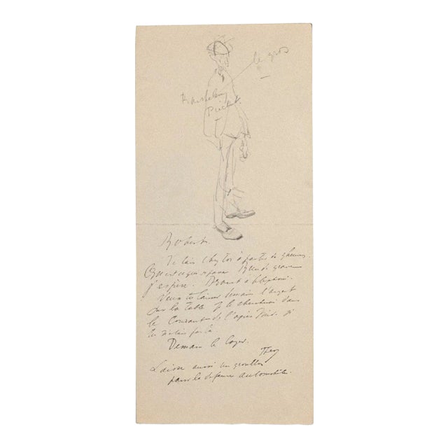 Unknown, Artist Out for A Walk, Drawing, Mid-20th Century For Sale
