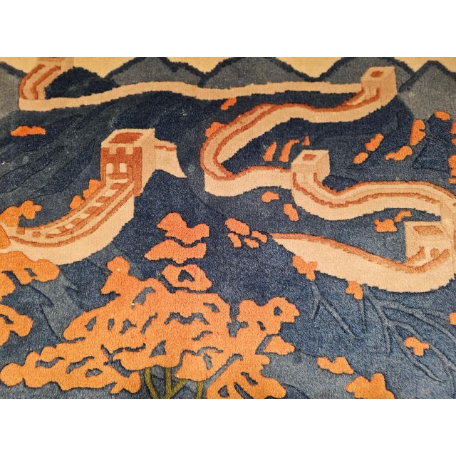 Vintage Chinese Pictorial Rug, Hand-Knotted Wool on Cotton, Great Wall Scene, 2' x 3' For Sale In Chicago - Image 6 of 8