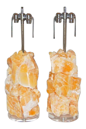Stone Rock Lamp Table Sculptures in Orange Calcite