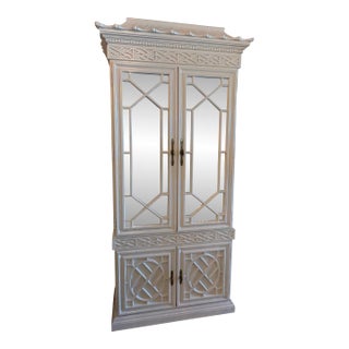 Vintage Fret Fretwork Chippendale Mirrored Bells Pagoda Cabinet Armoire Bar For Sale