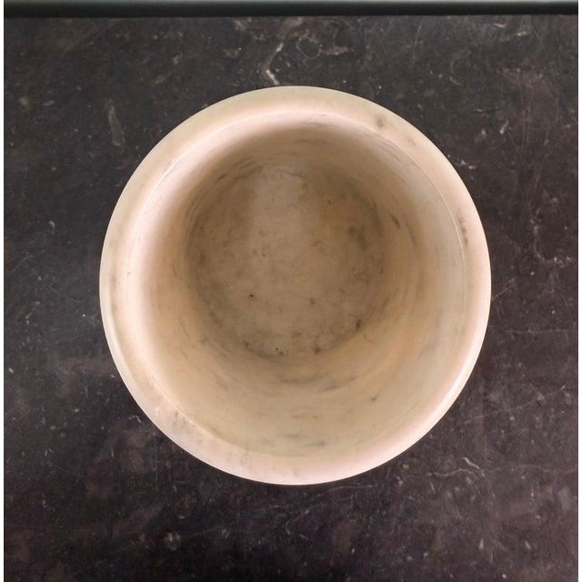 Hand-Carved Alabaster Cylinder Vessel / Urn With Soft Veining For Sale In Los Angeles - Image 6 of 7