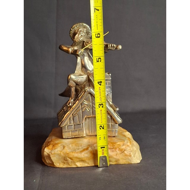 Mid-Century Modern Vintage Sterling Silver 925 Fiddler on the Roof Figurine on Marble Base 6.5" For Sale - Image 3 of 18
