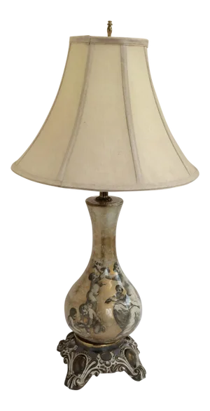 Vintage Eglomise Cherub Rococo Lamp
