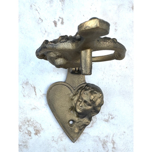 Victorian Vintage Cast-Iron Kissing Couple Door Knocker With Heart Backplate For Sale - Image 3 of 5