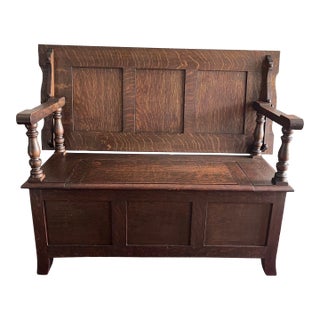 1930s Antique Monks Bench Tilt Top Table With Storage For Sale