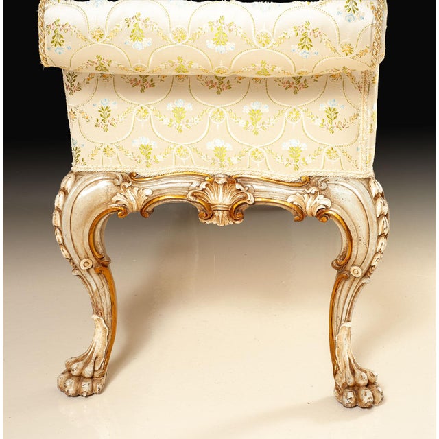 Wood Italian Antique Gilt Carved Upholstered Bench With Floral Fabric For Sale - Image 7 of 7