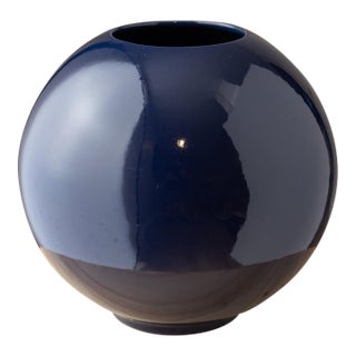 Vintage 1980s Postmodern Navy Blue Glazed Ceramic Sphere Vase For Sale