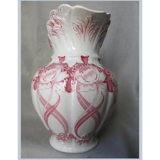 Victorian Antique Circa 1910 Art Nouveau Transferware Water Pitcher, Aurora For Sale - Image 3 of 8