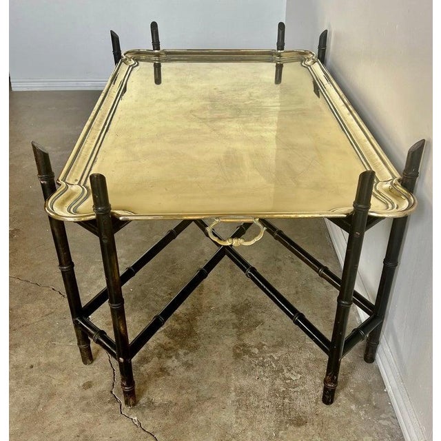 Antique Brass Tray Table on Black Chinoiserie Base, 20th Century For Sale In Los Angeles - Image 6 of 18