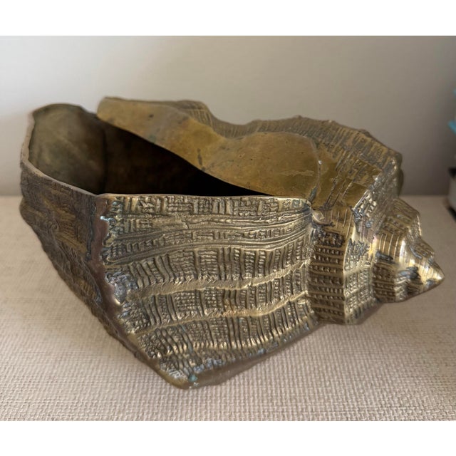 Hollywood Regency Large Vintage Brass Conch Seashell Planter For Sale - Image 3 of 11
