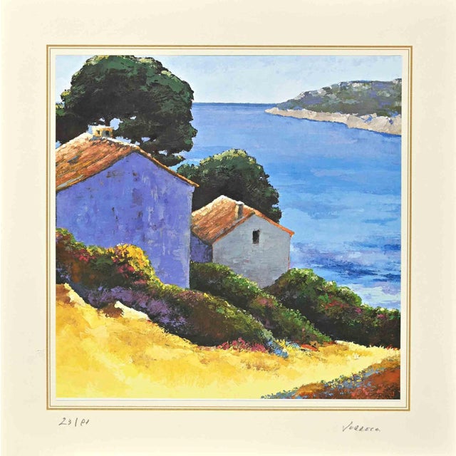 Modern Nicholas Verrall, The Houses on the Lake, Lithograph, Late 20th Century For Sale - Image 3 of 3