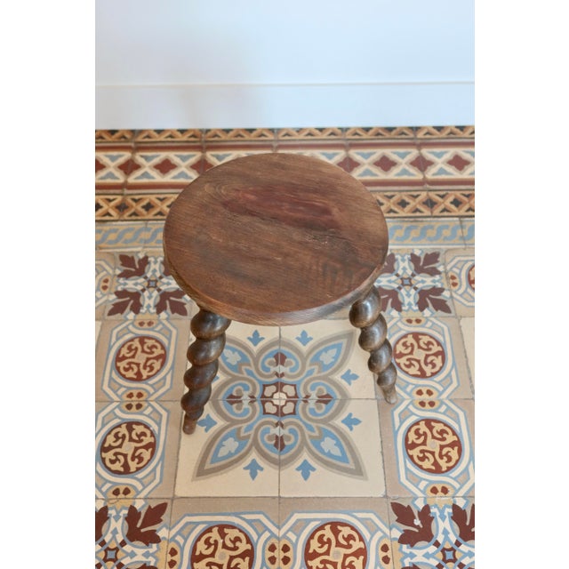 Tripod Stool in Turned Wood, 1960s For Sale - Image 4 of 6