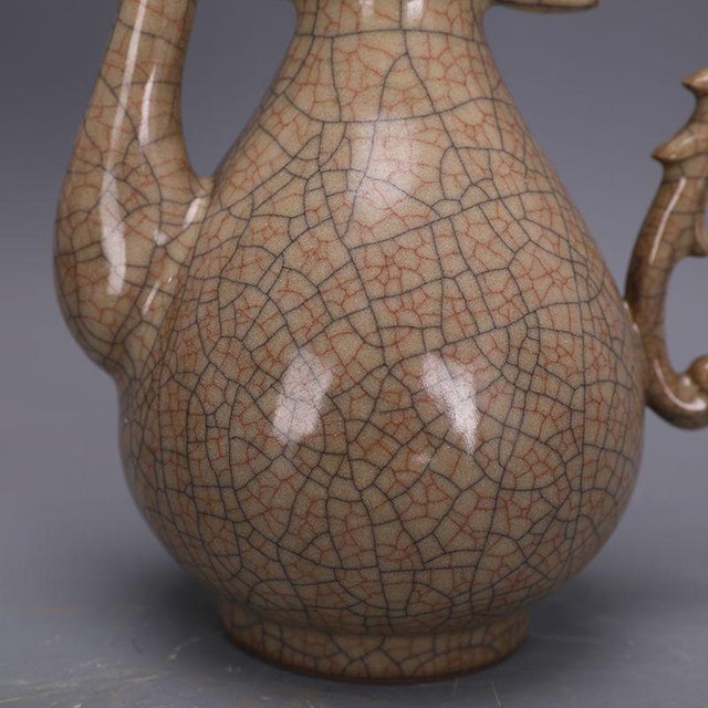 Ge Style Crackle Glaze Porcelain Ewer, Dragon Spout Lidded Wine Pitcher For Sale In New York - Image 6 of 9