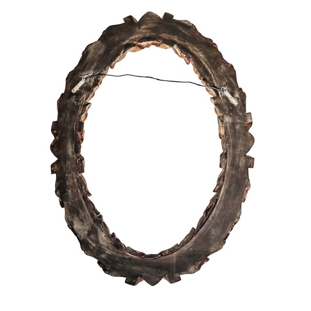 Early 20th Century Large 45" Baroque Hand Carved Oval Giltwood Frame For Sale - Image 5 of 7