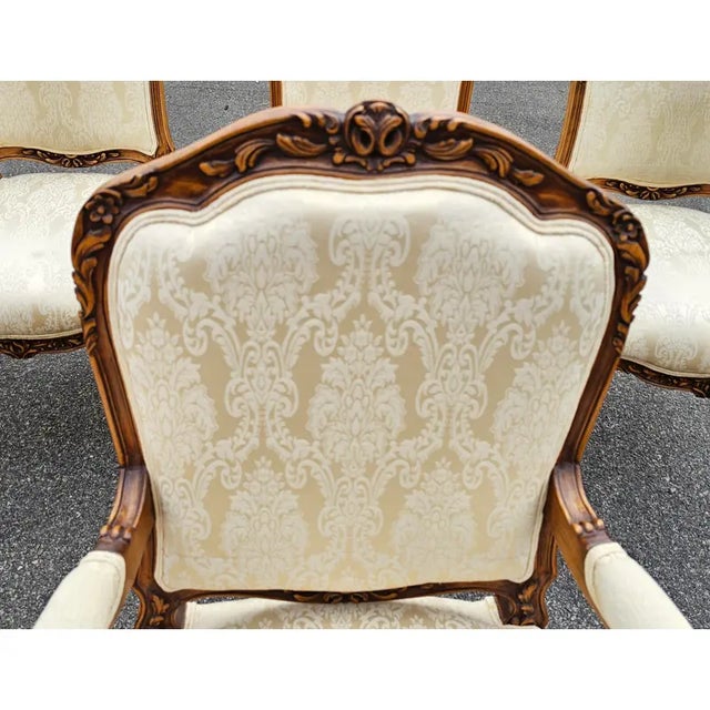 French Vintage Set of 8 Carved Custom Louis XV Style Dining Chairs For Sale - Image 3 of 11