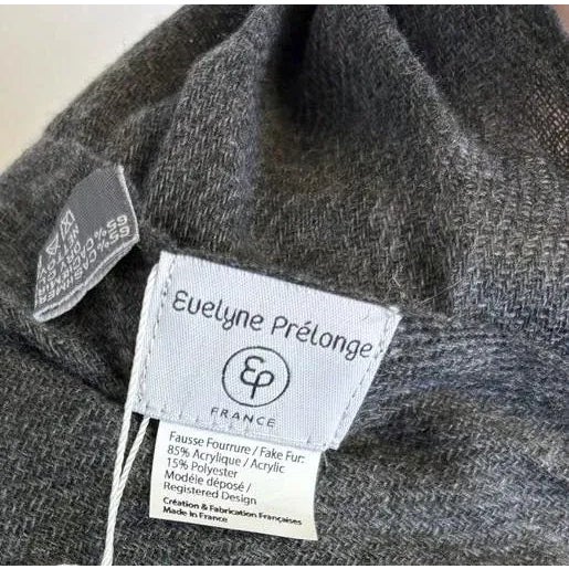 Evelyne Prélonge Cashmere & Faux Fur Shawl – Luxe Gray Wrap, Made in France For Sale - Image 10 of 11