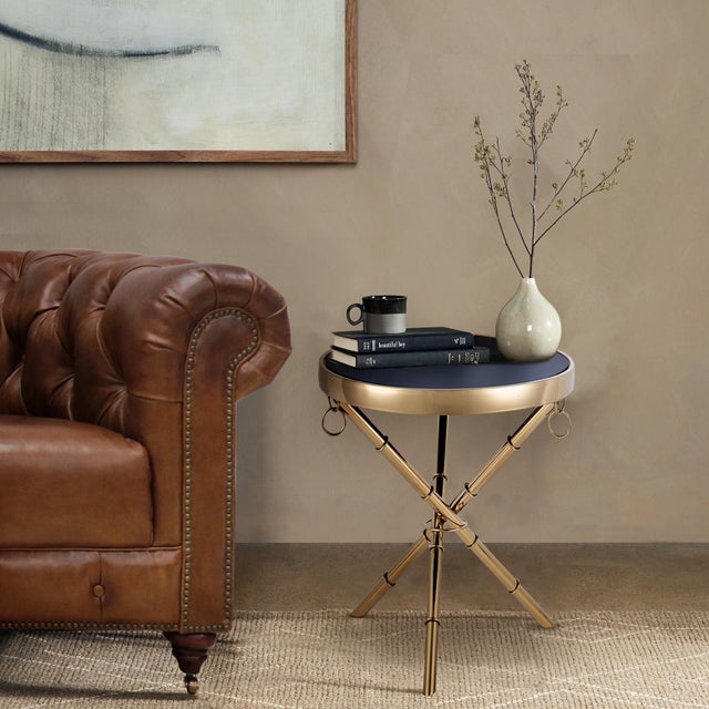 Gold Pasargad Home Eloise Tempered Glass Ringed Side Table, Gold For Sale - Image 8 of 8