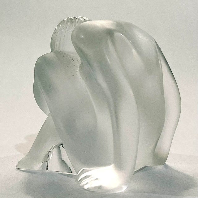 1990s Lalique Nu Assis Frosted Crystal Figurine With