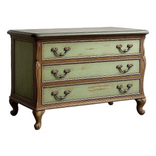 French Provincial Style Chest in Sage Green and Walnut and Marble Top For Sale