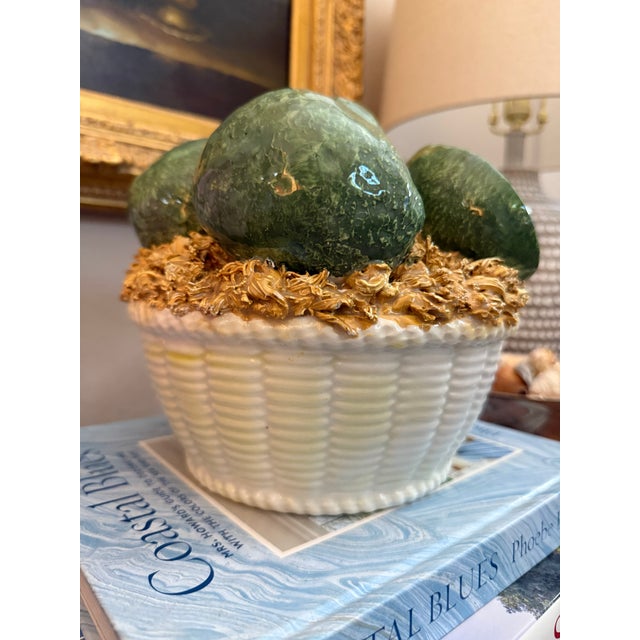 Ceramic Vintage Italian Ceramic Avocado Basket – Handcrafted Majolica Centerpiece For Sale - Image 7 of 8