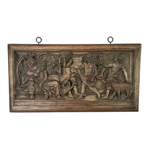 Early 20th Century Renaissance Revival Carved Oak Wall Plaque Depicting Jupiter, Juno, Neptune & Mercury