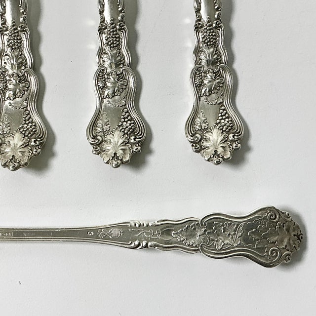 1940s Vintage Hollywood Regency English Chippendale Silverplate Seafood Forks - Set of 5 For Sale - Image 9 of 10