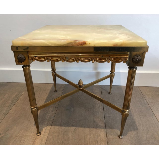Brass 1940s Pair of Neoclassical Style Square Brass Side Tables with Onyx Top For Sale - Image 8 of 12