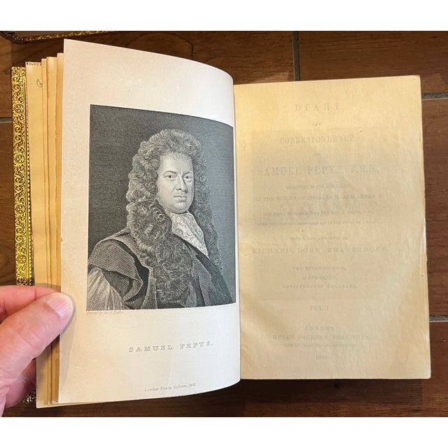 Antique 19th century English fine leather bindings - Diary of Samuel Pepys in five volumes. Henry Colburn, Publisher....