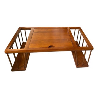 1970s Bed & Breakfast Serving Tray Solid Wood Lap Desk Reading Magazine Rack For Sale