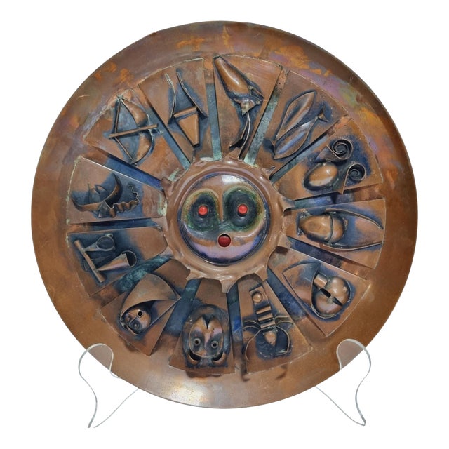 Vintage Brutalist Copper Horoscope Wall Decoration, 1960s For Sale