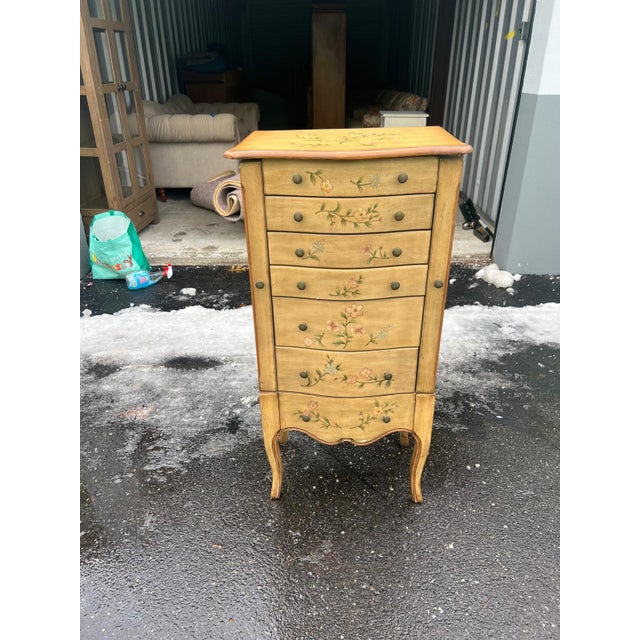 Printmaking Materials Hand-Painted French Country Style Vintage Jewelry Cabinet For Sale - Image 7 of 8