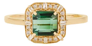 1.22ct Green Tourmaline & Diamond Vintage Ring Size 5 in 14k Yellow Gold