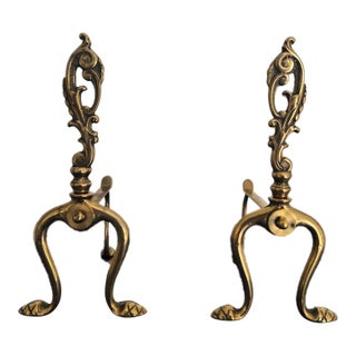 Pair of Handmade Italian Solid Brass Fireplace Andirons For Sale