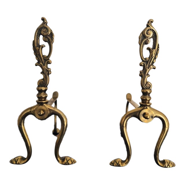 Pair of Handmade Italian Solid Brass Fireplace Andirons For Sale