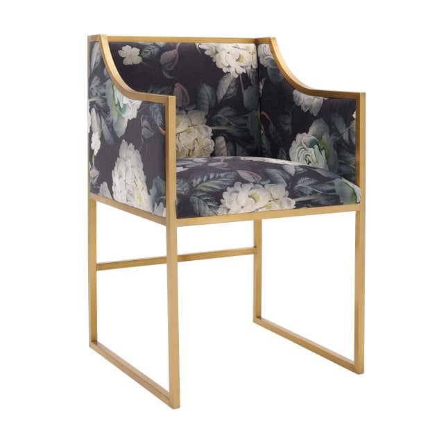 Metal Atara Floral Velvet Chair with Gold Frame For Sale - Image 7 of 7