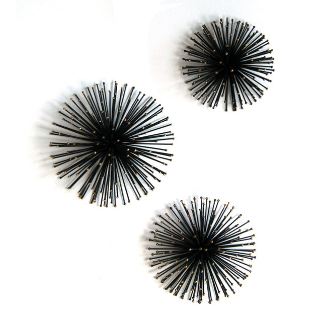 Vintage 1950's Black & Gold Metal Wall Urchins / Pom Poms Set of 3