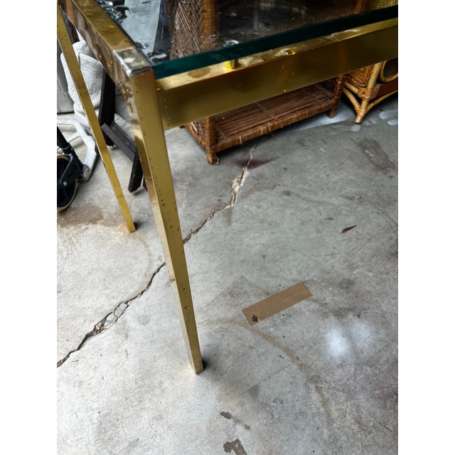 Hollywood Regency 1970s Gold Metal Glass Top Console Table For Sale - Image 3 of 6