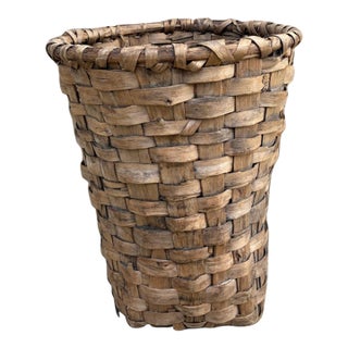 19th-Century French Splint Oak Harvest Basket With Original Weathered Patina For Sale