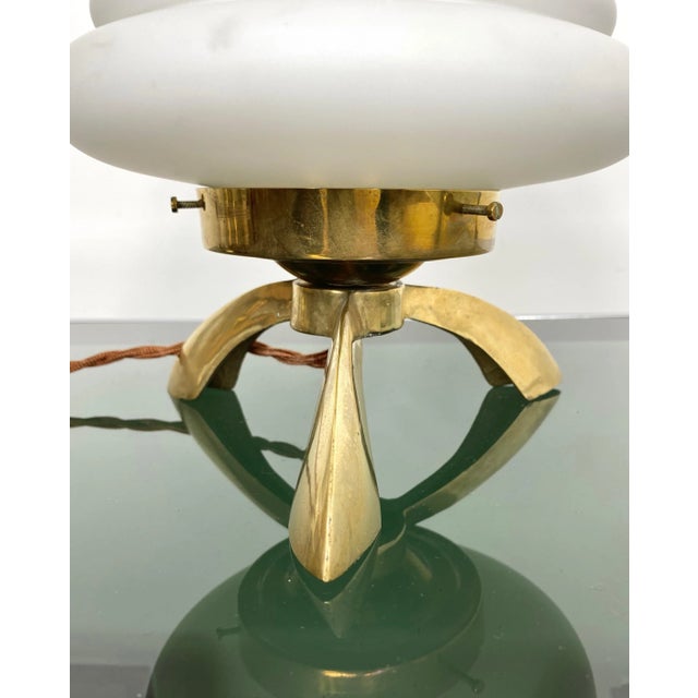 Space Age Opaline Glass & Brass Tripod Table Lamp by Angelo Lelli, 1960s For Sale - Image 13 of 17