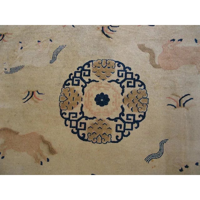 Beige Beige 1930s Hand Knotted Pile Geometric Medallion Rectangle Wool Antique Rug For Sale - Image 8 of 11