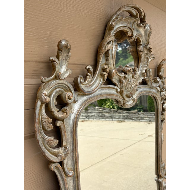 Large French Louis XV Rococo Silver Giltwood Mirror For Sale - Image 14 of 16