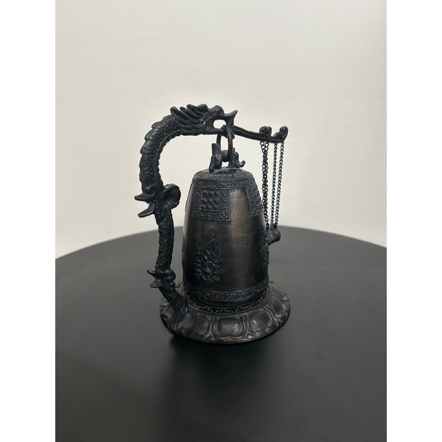 Vintage Japanese Cast Iron Dragon Temple Bell For Sale - Image 9 of 17