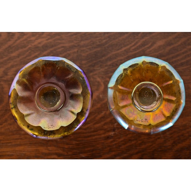 Louis Comfort Tiffany Favrile Iridescent Art Glass Candlesticks, Pair For Sale - Image 10 of 13
