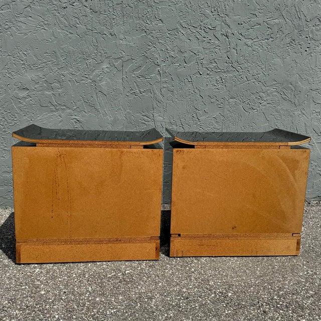 Wood Chinoiserie Black Gloss Laminate Nightstands With Gold Accents - A Pair For Sale - Image 7 of 11