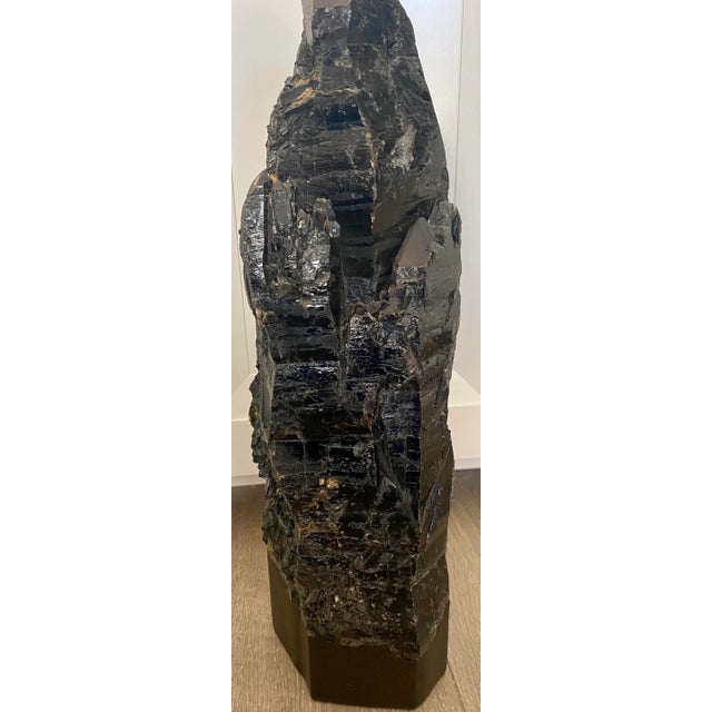 Wood Large Dark Smoky Quartz Rock Crystal Natural Sculpture on Wooden Base For Sale - Image 7 of 11