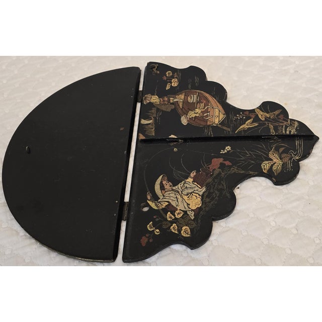 19th Century Chinoiserie Black Lacquer Wall Pocket and Paper Divider Ensemble For Sale - Image 11 of 12